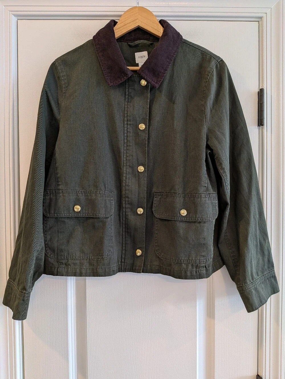 J. Crew Factory Cropped Field Jacket Mossy Green Brown Chore Barn Coat Size M